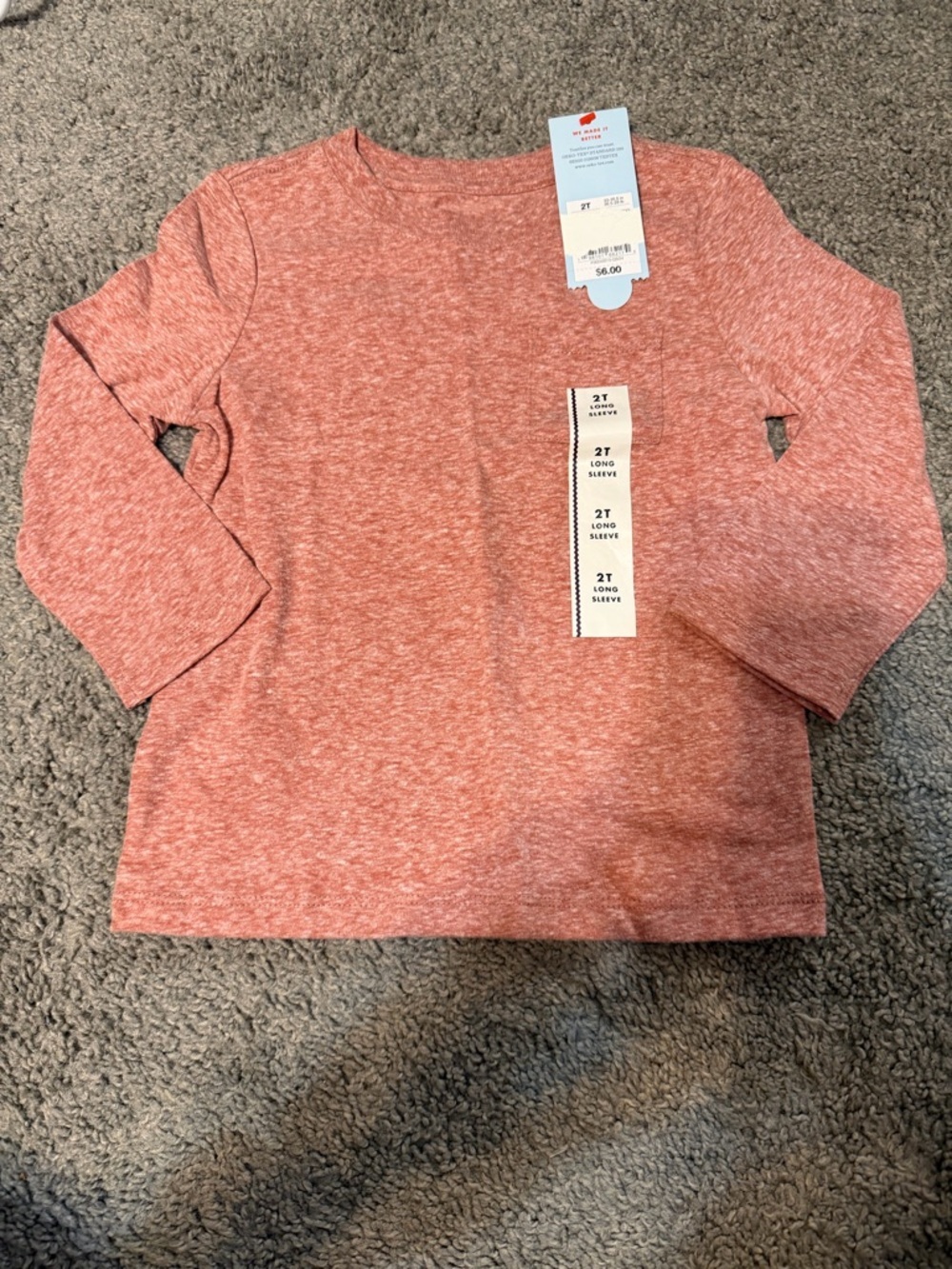 Cat & Jack Heathered Coral Long Sleeve Tee - Pinkish Coral